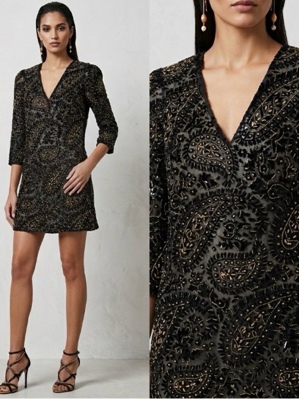 Alice + Olivia Riska Burnout Giold Beaded Embellished Chic Mini Party Dress 10
